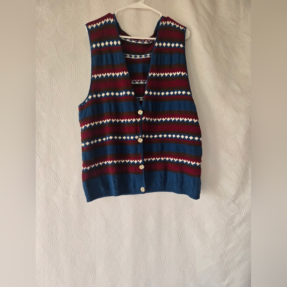 90s Vintage Cottagecore Grandmacore Striped Button-Up Sweater Vest